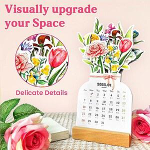 STARLACKC 작은 책상 달력 2026, 12개월 달력은 2026년 1월부터 12월까지, 미니 스탠딩 플립 장식 가정용 월간 또는 사무실용 - 꽃무늬 야생화