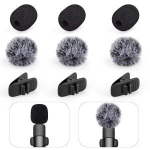 라발리에 마이크로폰용 미니 무선 퍼리 윈드스크린 및 폼 커버 세트, 클립이 포함된 윈드 머프 마이크 커버로 보컬, 워셔블 방풍 9개 을 더욱 돋보이게