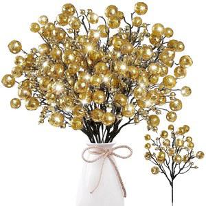 [미국배송] SGGVECSY 15팩 인조 글리터 베리 스템 11.4인치 크리스마스 스프레이 트리 장식용 홀리 가지 선택 DIY 공예 화환 홀리데이 홈 데코(골드)