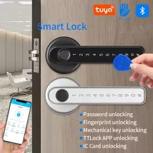 지문 키 카드가있는 스마트 도어 잠금 핸들 디지털 도어 잠금 키패드 키 입력 전자 장치 모바일 APP 제어