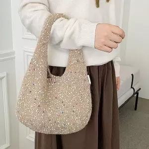 [라일리] Rly 겨울 여성 니트 털실 토트백 데일리 가방