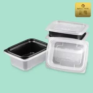 고품질 JW 사각 죽용기 M-1317B 중형 블랙 (뚜껑+용기) PP재질 500개 밥 (WFKDQVX)