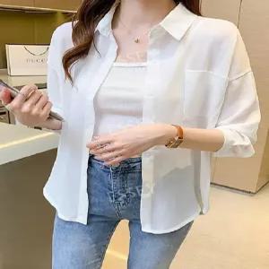 시스루셔츠 난방 오픈 흰색 셔츠 남방 긴팔