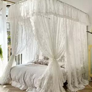공주풍 캐노피 침대 프레임 레이스 방충망 대형 커튼