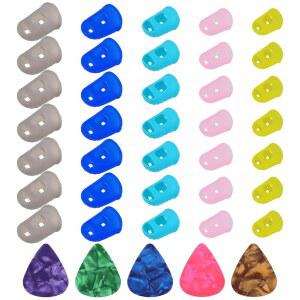 기타 연주자를 위한 35개 프로텍터 초보자를 실리콘 방지 핑거 5 커버 핑거팁 5사이즈 픽 미끄럼 우쿨렐레