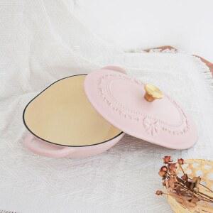 핑크 더치오븐 법랑냄비 에나멜 릴리프 블루 스틸 도구 마사 32cm 수프