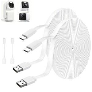 CCTV 카메라, WYZE 듀오 캠 팬 실내 /실외용 6.1m(20피트) 전원 연장 케이블, v4, Wyze Cam v3, OG, Petcube 360 /TP-Link Tapo C120, USB to C 롱 플랫 충전 충전기 코드 - 2팩