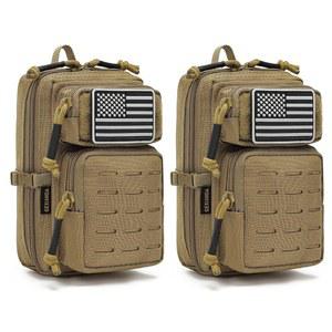 Tactical Molle 유틸리티 파우치 2팩, 미니 벨트 EDC 전술 휴대폰 야외 관리 도구 IFAK 팩 미국 국기 패치 포함