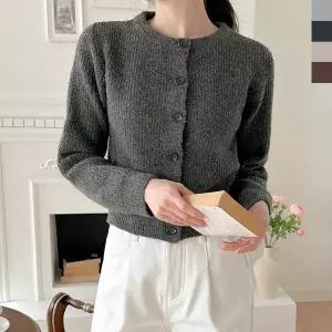 [하프클럽/옷자락]여자 간절기 겨울 부드러운 라운드넥 니트 가디건