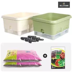 (벨라홈) 자동 급수식 텃밭 화분+배양토+상추씨식물재배기 키우기 가드닝 수경 집에서키우기 베란다키우기