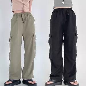여성 편안한 허리 밴딩 밑단 스트링 카고 팬츠여자조거바지 슬림핏 따뜻한 면바지 정장 통바지 트레이닝 슬