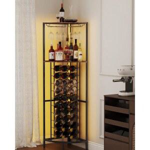 z 30병 코너 와인 캐비닛 랙 LED 조명 주류 바 가정용 글라스 독립형 바닥 거실 다이닝 룸 주방