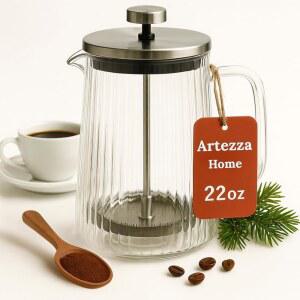 French Press 커피 메이커 - 650ml / 22온스 골지 유리 디자인 스테인리스 스틸 필터가 있는 붕규산 소형 4~5컵 제공