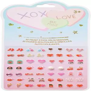 코티 30쌍 하트 스티커 어린 소녀들을 위한 귀여운 귀걸이 46 자기 접착 보석 Heart01
