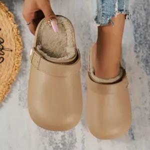 여성 간편 외출 사무실 실래 부드러운 기모 안감 둥근 코 포근 슬리퍼방수실내화 회장님 사장님 층간소음방