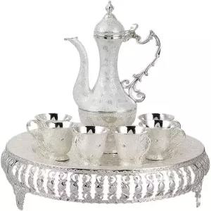 반짝이는 크리스탈 트레이와 홈 파티 테이블 장식 실버 화이트용 6컵이 포함된 희귀 터키 티 세트 빈티지