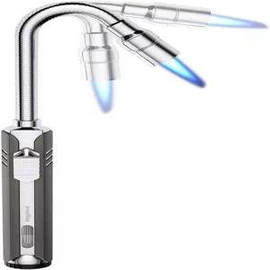 부탄 라이터 토치 롱 리필 가능 조절 제트 화염 방풍 유연성 시각 연료 창 송풍 토치로 스토브 바비큐 그릴