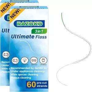 교정용 라조코 3in1 치실 120개의 미리 절단된 가닥 나사산 스펀지형 및 다리 넓은 간격용 일반