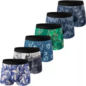 후오파오슈오 남성용 프린트 플랫 코너 속옷 편안한 모이스처 위킹 복서 브 6팩
