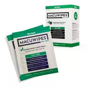 마쿠헬스 마쿠와이프스 티트리 건조한 눈 안검염 및 용 눈꺼풀 물티슈 메이크업 리무버 코코넛 오일이