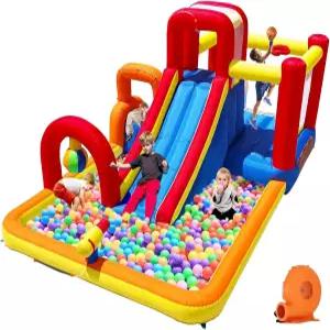 습하거나 건조한 미끄럼틀 볼 풀 암벽 등반 복싱 작은 및 미끄럼틀이 있는 홍코랄 풍선 바운스 하우스