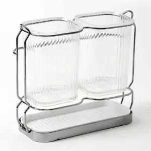 [콩심팥심]수저 보관함 2구 투명 식탁 수저통 실버 정리통