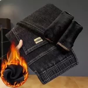 남성 트렌디 아이템 청바지 배기핏 가을 겨울 스판 스트링 허리밴딩 일자 캐주얼 배기 기모 따뜻한 바지 HT