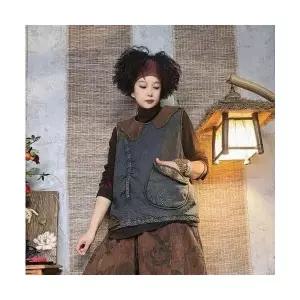 여자 조끼 캐주얼 데님 겨울 배색 인형 넥 톱 사선 포켓 레이어드 나시 ST4