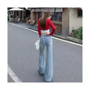 여자 와이드 핏 청바지 연청 배기 겨울 하이웨스트 슬림 부츠컷 ST4