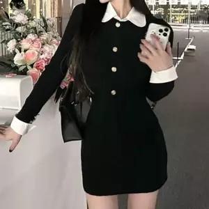 금장버튼 카라 하객룩원피스 카라원피스 봄가을원 (WFKEOQP)