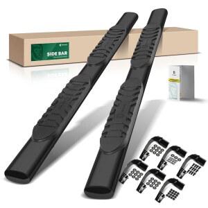 YHTAUTO 5인치 러닝 보드 측면 스텝 포드 F-150 2015-2024, F-250 슈퍼 듀티 /F-350 2017-2024, 크루 캡, 타원형 스트레이트 카본 스틸 블랙 파우더, 트럭 캡 레일과 호환됩니다