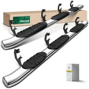 2007-2019 쉐보레 실버라도 & GMC 시에라 1500 /2500 HD /3500 HD, 크루 캡, 6.5피트 스탠다드 침대, 타원형 벤트 엔드 스테인리스 폴리싱 크롬과 호환되는 YHTAUTO 5인치 러닝보드 사이드 스텝