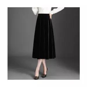 여성 스커트 롱 블랙 겨울 캐주얼 쉬폰 벨벳 플리츠 슬림핏 밴딩 1PICK4