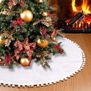 세븐피쉬 플레인 화이트 크리스마스 트리 스커트, 30인치 소형 소프트 더블 레이어 버랩 농가 폼 폼으로 소박한 장식용