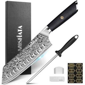 키친 전문가용 샤프너 10 10 산토쿠 핸들 스테인리스 상자 샤프 7인치, 선물 코어, 셰프용 요리용 스틸 세트, 나이프 다마스쿠스 67겹 도마 모스피아타