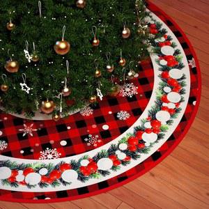 36인치 크리스마스 트리 스커트, 트리를 위한 홀리데이 장식, 눈송이 빨간 배경 홈 파티를 장식
