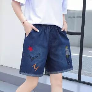 [퍼니메이커]밴딩 자수 5부 청바지 여자 반바지 데님 팬츠 여자청바지 여성청바지 데님팬츠 밴딩청바지 여