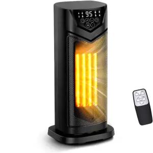 Jhtredfu 휴대용 우주 히터 온도 조절기 및 리모컨 조용하고 빠른 난방 12시간 타이머 4개의 팬 모드
