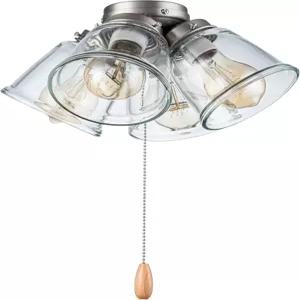 아스펜 크리에이티브 22016-1 풀 체인이 있는 4라이트 천장 선풍기 조명 키트 투명 유리 음영이 브러시드