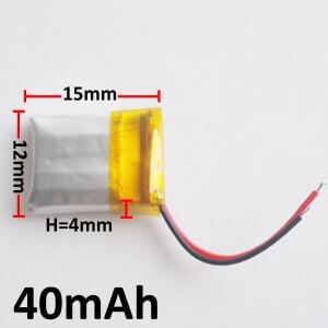 3.7V 40mAh 리튬 폴리머 Lipo 충전식 배터리 401215 MP3 미니 소형 블루투스 헤드셋 이어폰 스마트 시계 비