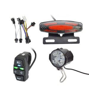 테킨 전기 자전거 헤드라이트 및 테일라이트 세트, 24V ~ 48V 전방 후방 경고등 키트, LED 야간 스포트라이트 사이클링 개조 부품 24-48V