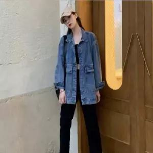 여자청자켓 44-66 프리사이즈 대학생 캠퍼스룩 오버 루즈 핏 청데님자켓 아웃도어 바람막이