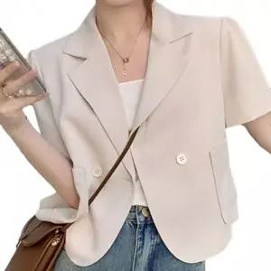 여름 반팔 자켓 캐주얼 루즈핏 크롭 카라 정장 아우터