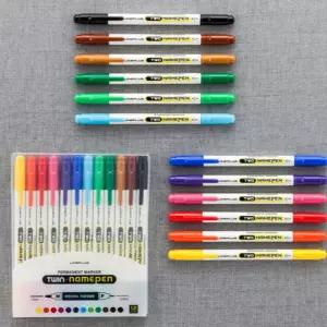 컬러 둥급닙 투 네임펜 12색 세트 트윈 1mm 0.4mm 드로잉 유성펜