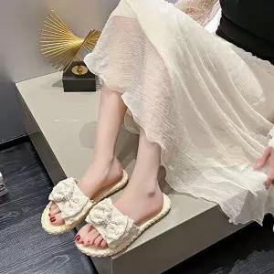 [하프클럽/]말랑쿠션 인솔 큐빅장식 빅사이즈 리본 데일리 슬리퍼