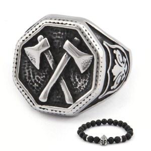 바비파워 바이킹 배틀 액스 북유럽 스칸디나비아 보호 부적 탈리스만 빈티지 주얼리 남성 스테인리스 스틸 반지