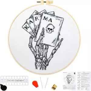 초보자를 위한 고딕 타로 자수 키트 할로윈 핸드 본 스타터 스컬 크로스 스티치 여성용 취미용 패브릭 후프