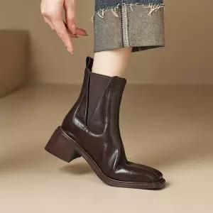 여성패션 워커힐 빅사이즈 앵클 부츠 스퀘어 통굽 워커 힐 미들 소프트 레더 DL5