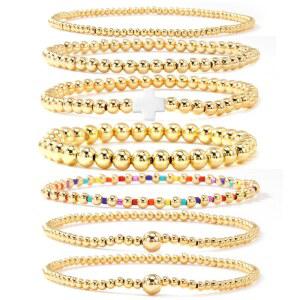 보흐산티움 7PCS 골드 비즈 크로스 브레이슬릿 세트 여성용 스태커블 보흐 스트레치 컬러풀한 도금 볼 스택 크리스천 주얼리 액세서리 비타닉 생일 우정 선물