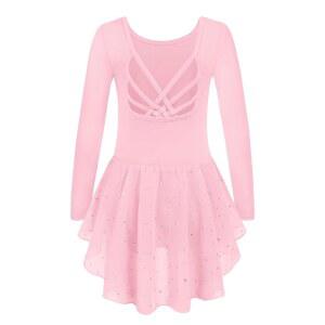 샤이너 걸스 긴팔 발레 레오타드와 샤이니 스커트 크리스 크로스 백 댄스 드레스